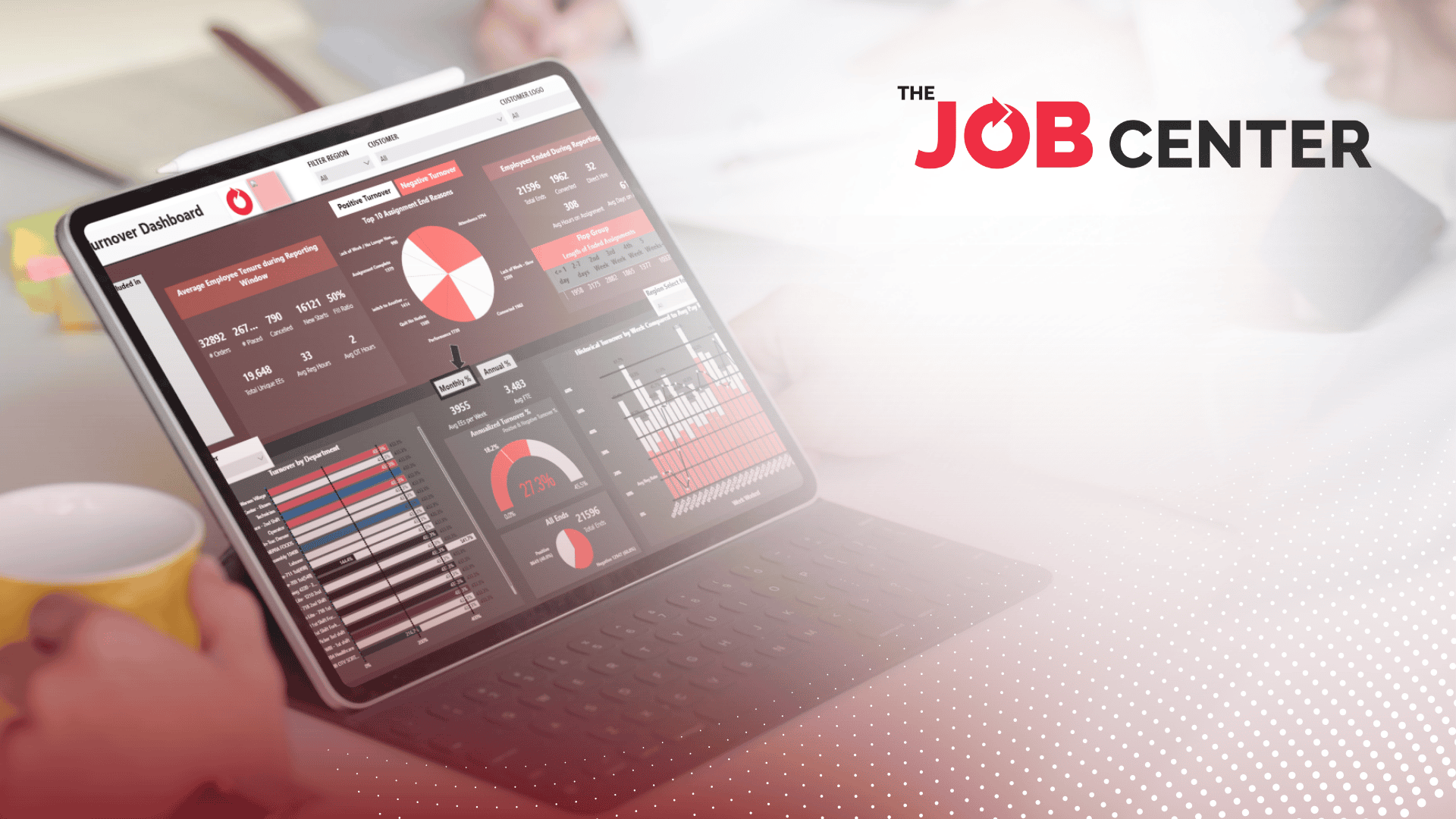 The Job Center's Turnover Dashboard shown on a laptop screen